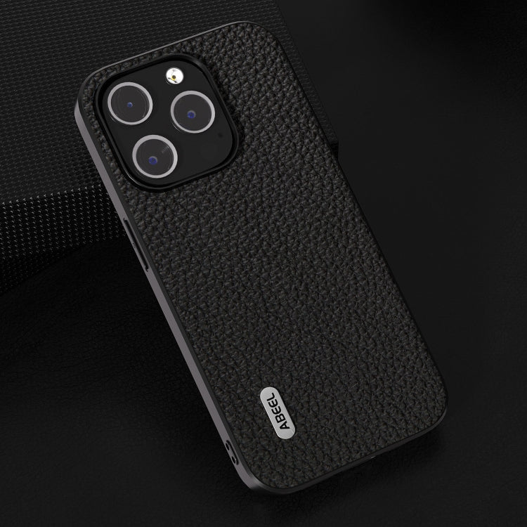For iPhone 14 Pro ABEEL Genuine Leather Litchi Texture Phone Case(Black) - free shipping - PMC TechLife - Order now!