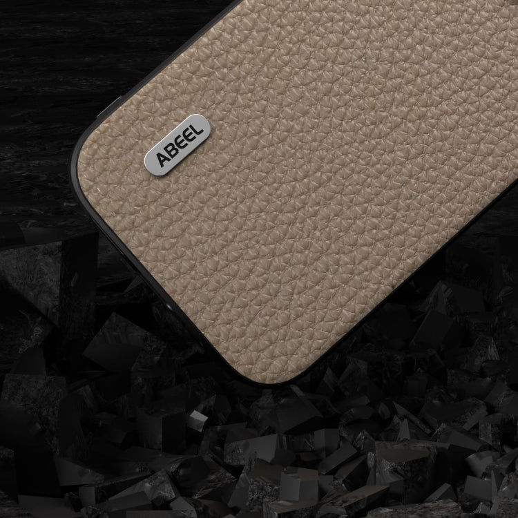 For iPhone 14 Plus ABEEL Genuine Leather Litchi Texture Phone Case(Grey) - free shipping - PMC TechLife - Order now!