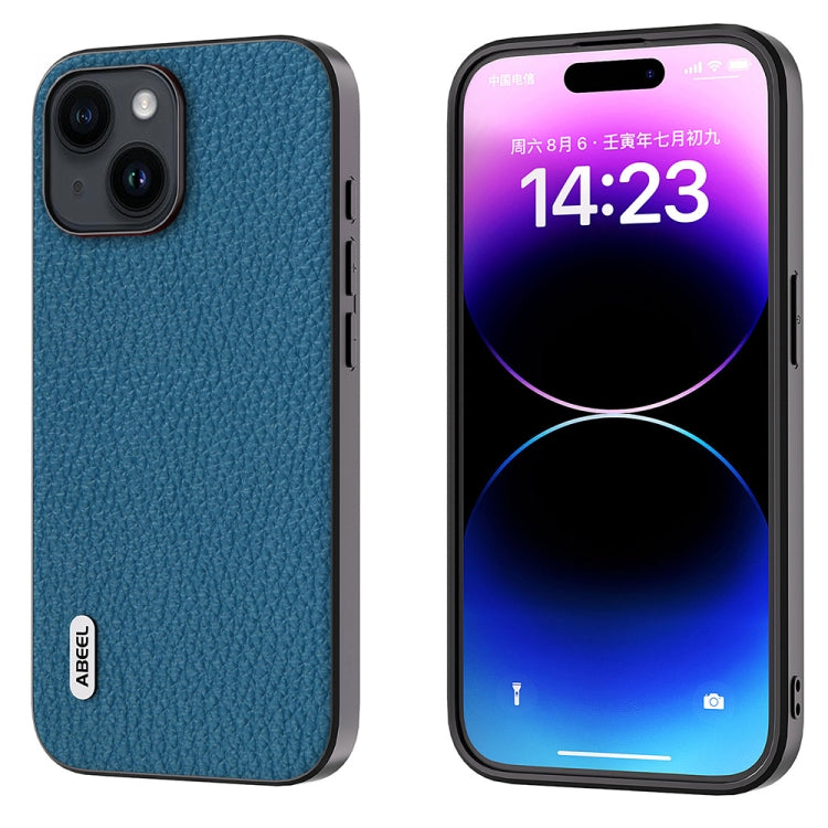 For iPhone 14 ABEEL Genuine Leather Litchi Texture Phone Case(Blue) - iPhone 14 Cases by PMC Jewellery | Online Shopping South Africa | PMC Jewellery