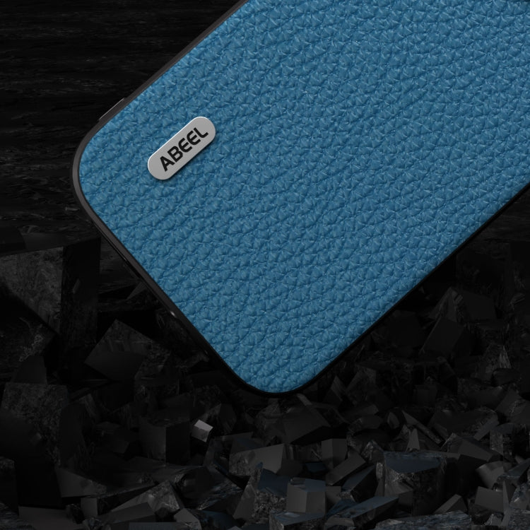 For iPhone 14 ABEEL Genuine Leather Litchi Texture Phone Case(Blue) - iPhone 14 Cases by PMC Jewellery | Online Shopping South Africa | PMC Jewellery