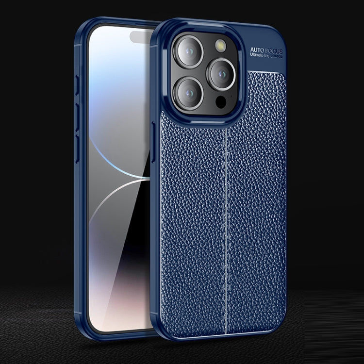 For iPhone 15 Pro Max Litchi Texture Shockproof TPU Phone Case(Blue) - iPhone 15 Pro Max Cases by PMC Jewellery | Online Shopping South Africa | PMC Jewellery