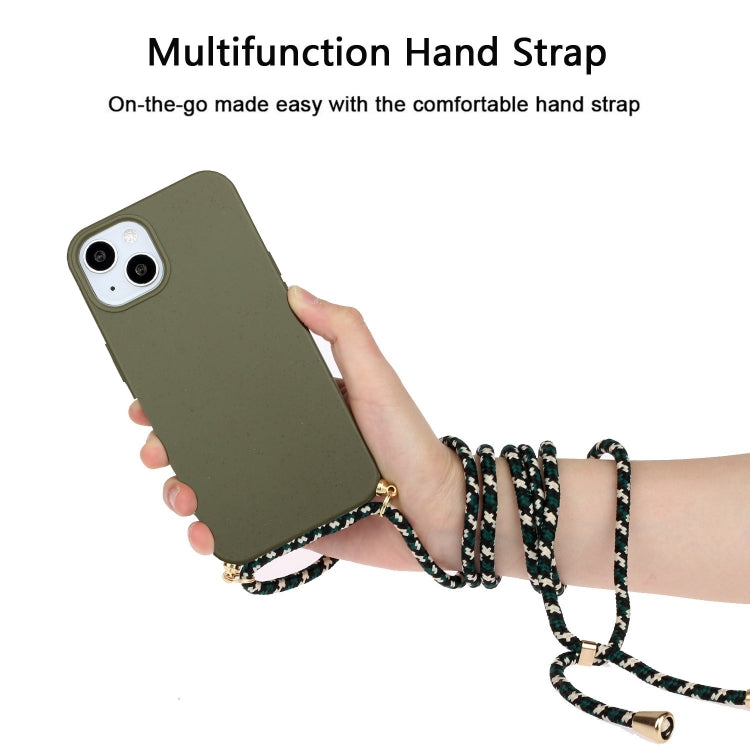 For iPhone 15 Plus Wheat Straw Material + TPU Phone Case with Lanyard(Army Green) - iPhone 15 Plus Cases by PMC Jewellery | Online Shopping South Africa | PMC Jewellery