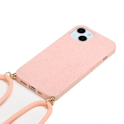 For iPhone 15 Wheat Straw Material + TPU Phone Case with Lanyard(Pink) - iPhone 15 Cases by PMC Jewellery | Online Shopping South Africa | PMC Jewellery