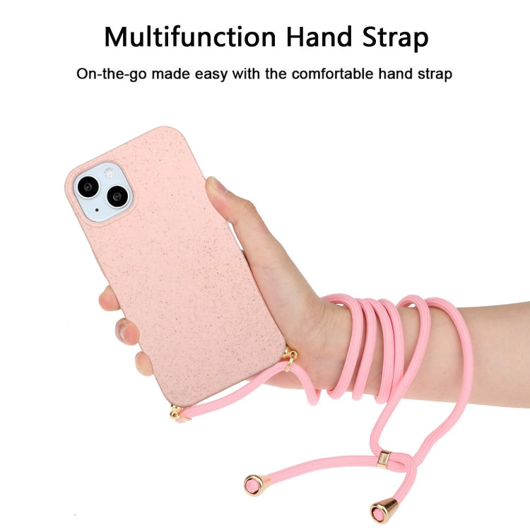 For iPhone 15 Wheat Straw Material + TPU Phone Case with Lanyard(Pink) - iPhone 15 Cases by PMC Jewellery | Online Shopping South Africa | PMC Jewellery