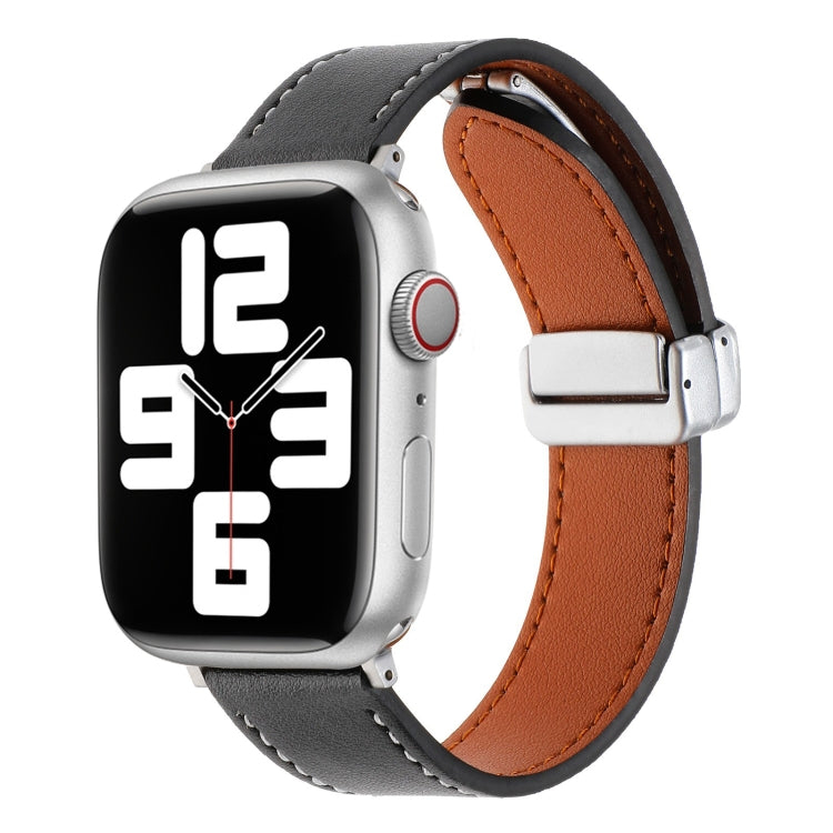 For Apple Watch 2 42mm Magnetic Buckle Skin Feel Leather Watch Band(Black) - Watch Bands by PMC Jewellery | Online Shopping South Africa | PMC Jewellery