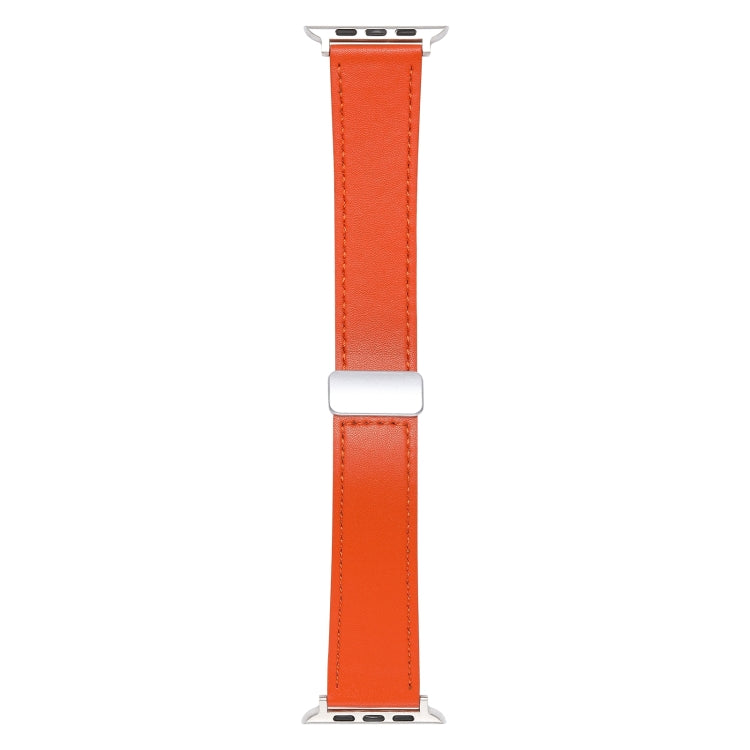 For Apple Watch 2 42mm Magnetic Buckle Skin Feel Leather Watch Band(Orange) - Watch Bands by PMC Jewellery | Online Shopping South Africa | PMC Jewellery