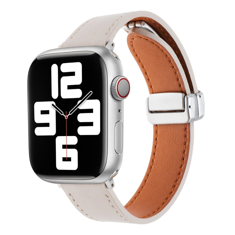 For Apple Watch 38mm Magnetic Buckle Skin Feel Leather Watch Band(Apricot) - Watch Bands by PMC Jewellery | Online Shopping South Africa | PMC Jewellery