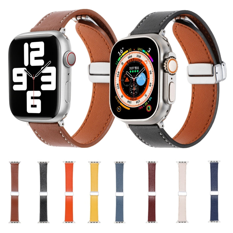 For Apple Watch 6 40mm Magnetic Buckle Skin Feel Leather Watch Band(Orange) - Watch Bands by PMC Jewellery | Online Shopping South Africa | PMC Jewellery