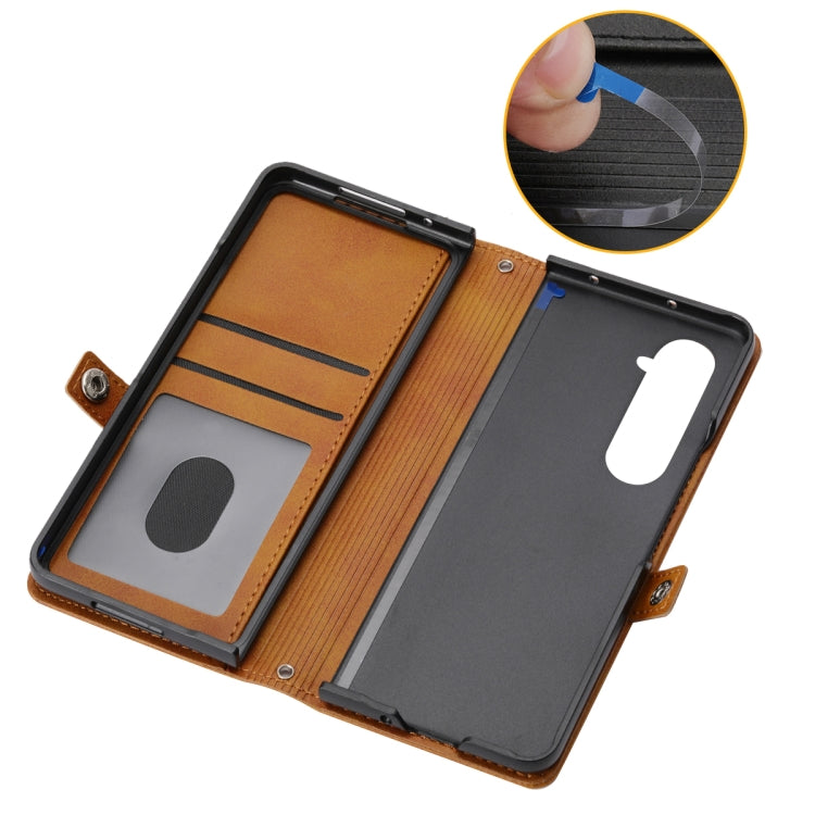 For Samsung Galaxy Z Fold5 Cubic Grid Calf Texture Magnetic Leather Phone Case(Yellow) - free shipping - PMC TechLife - Order now!