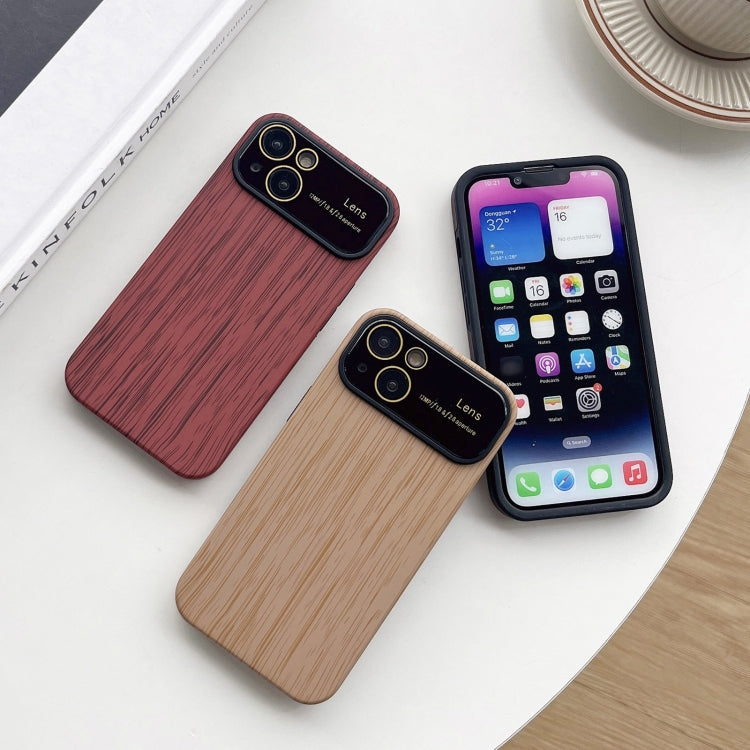 For iPhone 14 Pro Max Wood Grain TPU Phone Case with Lens Film(Brown) - iPhone 14 Pro Max Cases by PMC Jewellery | Online Shopping South Africa | PMC Jewellery