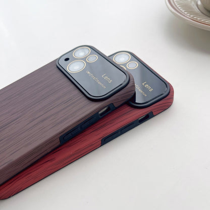 For iPhone XR Wood Grain TPU Phone Case with Lens Film(Red) - More iPhone Cases by PMC Jewellery | Online Shopping South Africa | PMC Jewellery