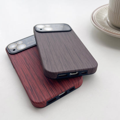 For iPhone 12 Pro Max Wood Grain TPU Phone Case with Lens Film(Red) - iPhone 12 Pro Max Cases by PMC Jewellery | Online Shopping South Africa | PMC Jewellery