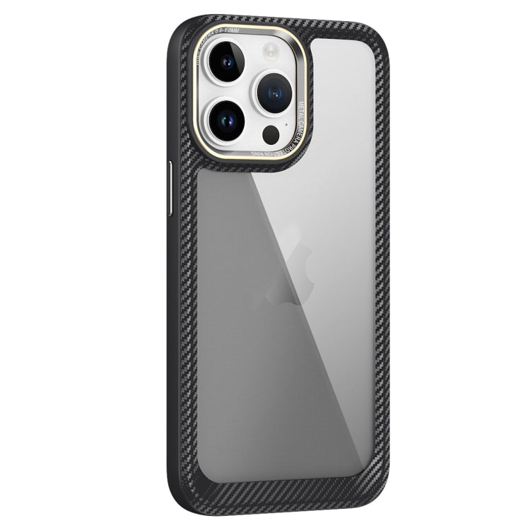 For iPhone 12 Pro Max Carbon Fiber Transparent Back Panel Phone Case(Black + Transparent Black) - iPhone 12 Pro Max Cases by PMC Jewellery | Online Shopping South Africa | PMC Jewellery