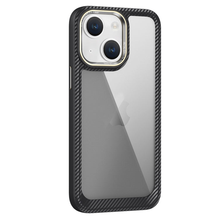 For iPhone 14 Carbon Fiber Transparent Back Panel Phone Case(Black + Transparent Black) - iPhone 14 Cases by PMC Jewellery | Online Shopping South Africa | PMC Jewellery