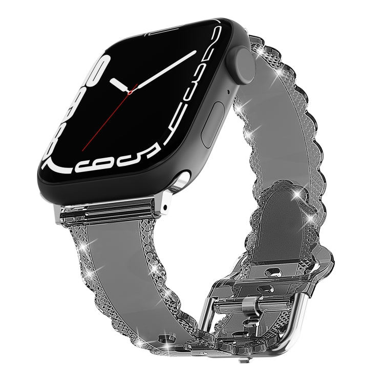 For Apple Watch 8 41mm Diamond Texture Lace Clear TPU Watch Band(Black) - Watch Bands by PMC TechLife | Online Shopping South Africa | PMC TechLife
