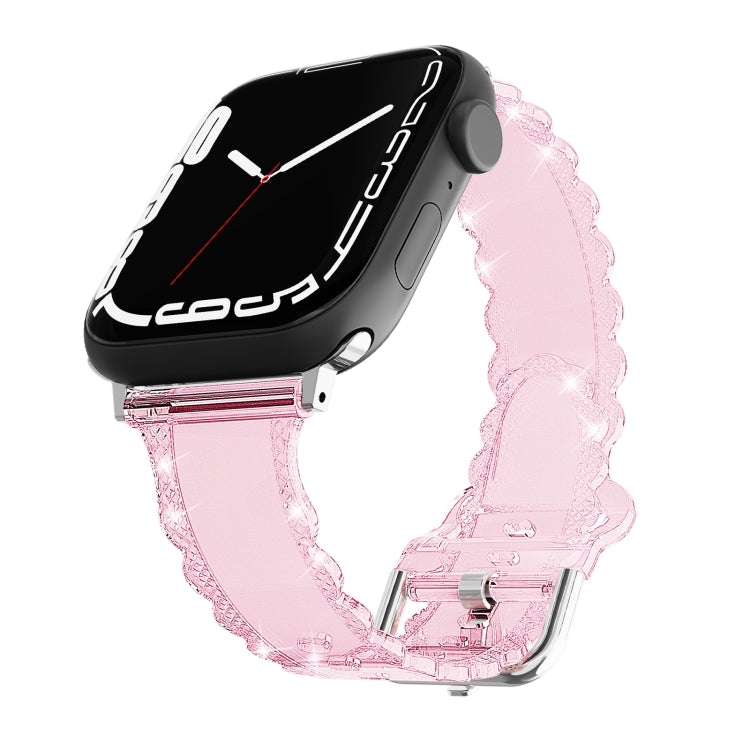 For Apple Watch 8 45mm Diamond Texture Lace Clear TPU Watch Band(Pink) - Watch Bands by PMC TechLife | Online Shopping South Africa | PMC TechLife