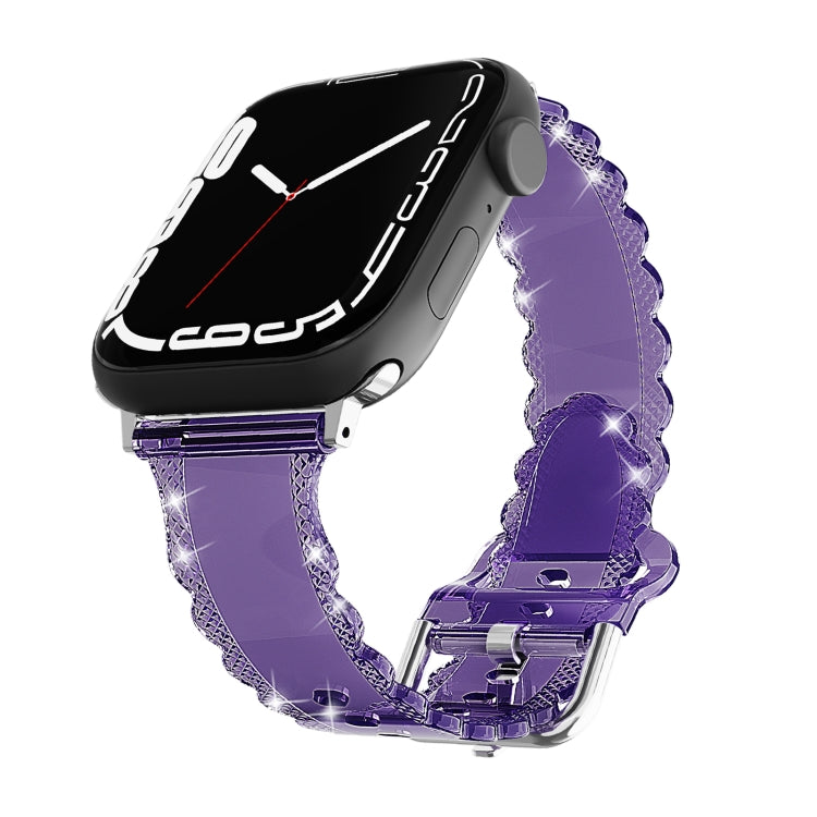 For Apple Watch 5 44mm Diamond Texture Lace Clear TPU Watch Band(Purple) - Watch Bands by PMC Jewellery | Online Shopping South Africa | PMC Jewellery