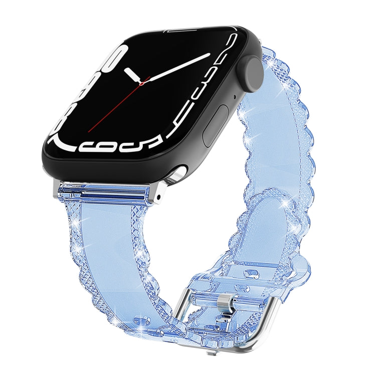 For Apple Watch 2 38mm Diamond Texture Lace Clear TPU Watch Band(Blue) - Watch Bands by PMC TechLife | Online Shopping South Africa | PMC TechLife