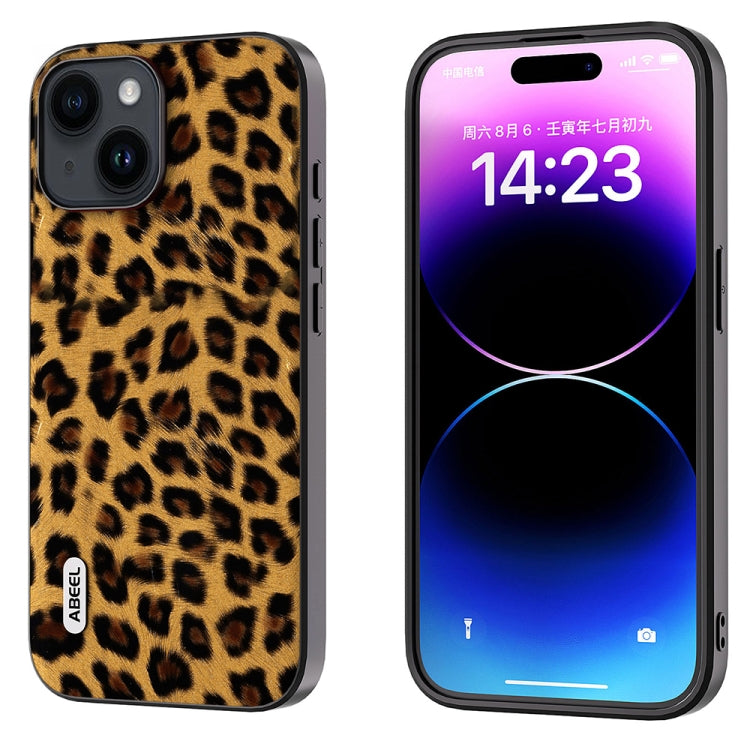 For iPhone 15 ABEEL Black Edge Leopard Phone Case(Golden Leopard) - iPhone 15 Cases by PMC Jewellery | Online Shopping South Africa | PMC Jewellery