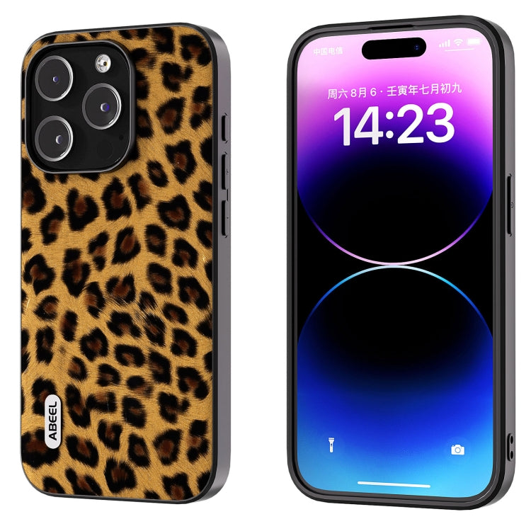 For iPhone 14 Pro ABEEL Black Edge Leopard Phone Case(Golden Leopard) - iPhone 14 Pro Cases by PMC Jewellery | Online Shopping South Africa | PMC Jewellery