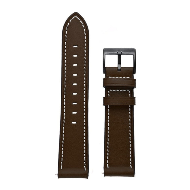 For Garmin Venu / SQ / SQ2 / Venu 2 Plus Stitching Black Buckle Genuine Leather Watch Band(Coffee) - Watch Bands by PMC Jewellery | Online Shopping South Africa | PMC Jewellery