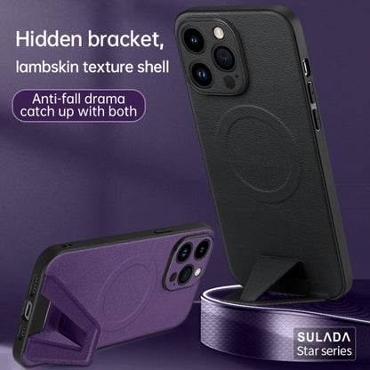 For iPhone 13 Pro SULADA Folding Holder Lambskin Texture MagSafe Phone Case(Purple) - iPhone 13 Pro Cases by SULADA | Online Shopping South Africa | PMC Jewellery