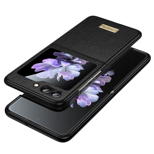 For Samsung Galaxy Z Flip5 SULADA Shockproof TPU + Litchi Texture Leather Phone Case(Black) - Galaxy Z Flip5 Cases by SULADA | Online Shopping South Africa | PMC Jewellery