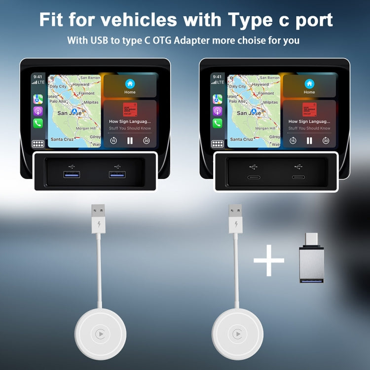 USB + USB-C / Type-C Wired to Wireless Carplay Adapter for iPhone(White) - Bluetooth Adapters by PMC Jewellery | Online Shopping South Africa | PMC Jewellery