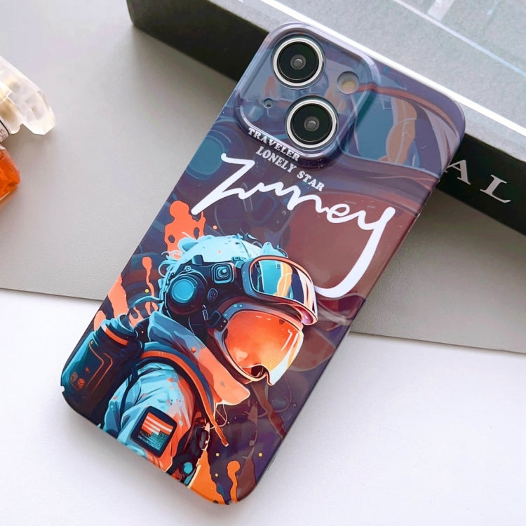 For iPhone 14 Painted Pattern Precise Hole PC Phone Case(Orange Paint Astronaut) - iPhone 14 Cases by PMC TechLife | Online Shopping South Africa | PMC TechLife