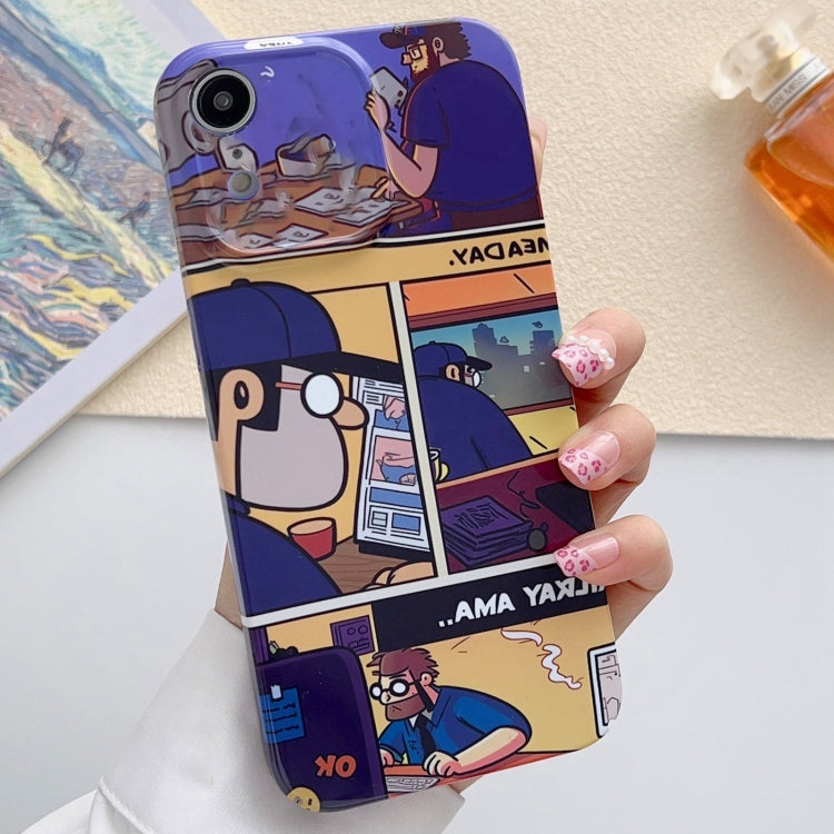 For iPhone XR Painted Pattern Precise Hole PC Phone Case(Working Comics) - More iPhone Cases by PMC Jewellery | Online Shopping South Africa | PMC Jewellery