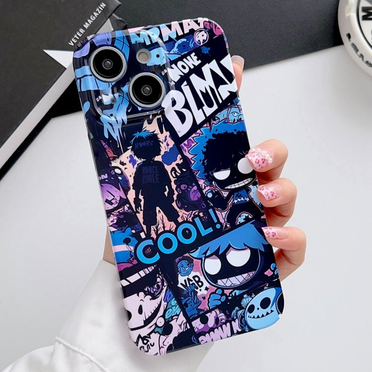 For iPhone 15 Painted Pattern Precise Hole PC Phone Case(Purple Comics) - iPhone 15 Cases by PMC TechLife | Online Shopping South Africa | PMC TechLife