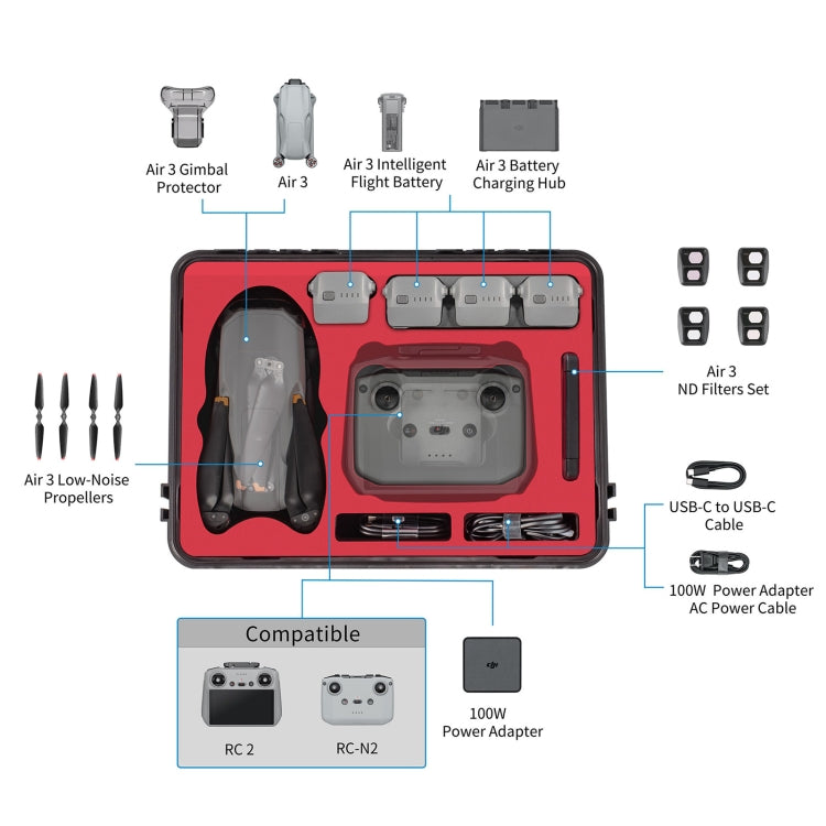 For DJI Air 3 / RC2 / N2 STARTRC Waterproof PP Drone Kit Suitcase Storage Box(Black) - Backpacks & Bags by STARTRC | Online Shopping South Africa | PMC Jewellery