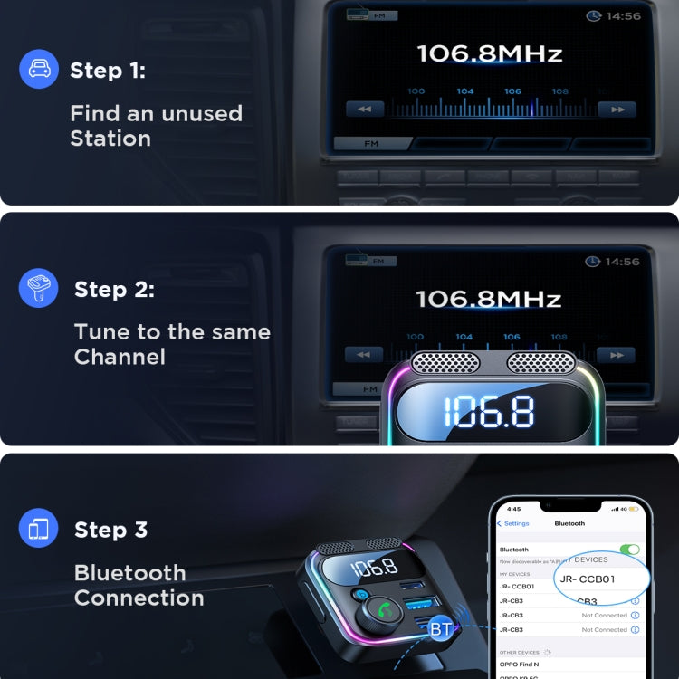 JOYROOM JR-CCB01 48W Dual-Mic Car Wireless FM Transmitter(Black) - Bluetooth Car Kits by JOYROOM | Online Shopping South Africa | PMC TechLife | Buy Now Pay Later Mobicred