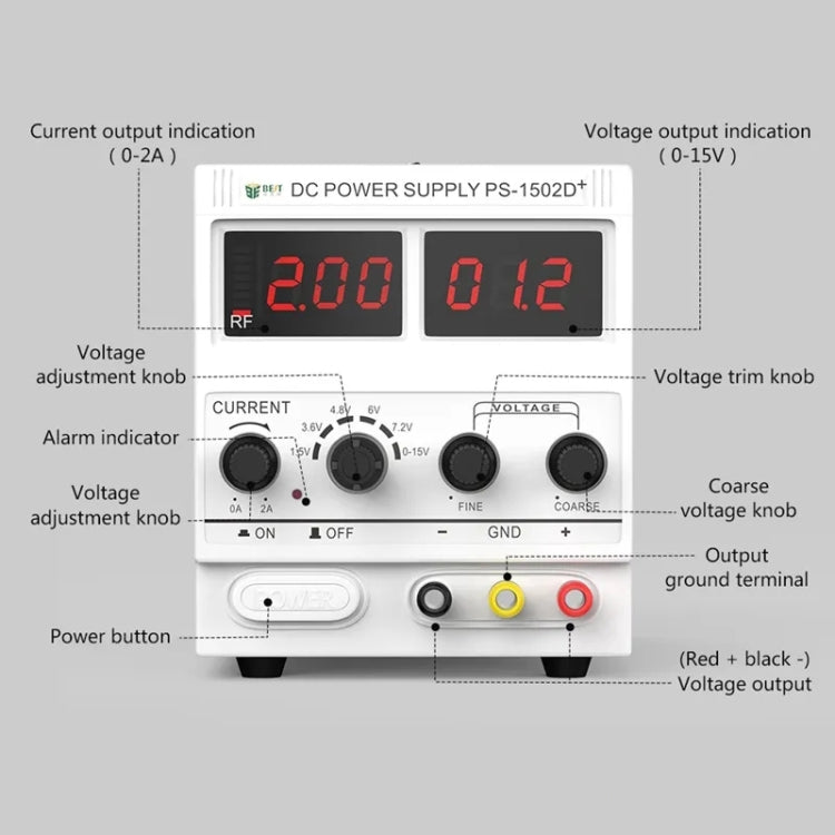 BEST 1502D+ 15V / 2A Digital Display DC Regulated Power Supply, 110V US Plug - Power Supply by BEST | Online Shopping South Africa | PMC Jewellery