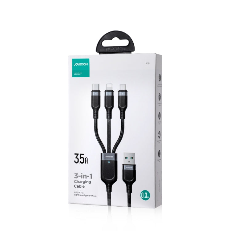 JOYROOM A18 3.5A USB to 8 Pin+USB-C/Type-C+Micro USB 3 in 1 Data Cable, Length:0.3m(Black) - Multifunction Cable by JOYROOM | Online Shopping South Africa | PMC Jewellery
