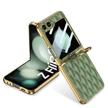 For Samsung Galaxy Z Flip5 GKK Integrated Plating Diamond Texture PU Phone Case with Ring(Matcha Green) - Galaxy Z Flip5 Cases by GKK | Online Shopping South Africa | PMC Jewellery