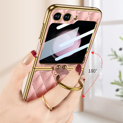 For Samsung Galaxy Z Flip5 GKK Integrated Plating Diamond Texture PU Phone Case with Ring(Matcha Green) - Galaxy Z Flip5 Cases by GKK | Online Shopping South Africa | PMC Jewellery