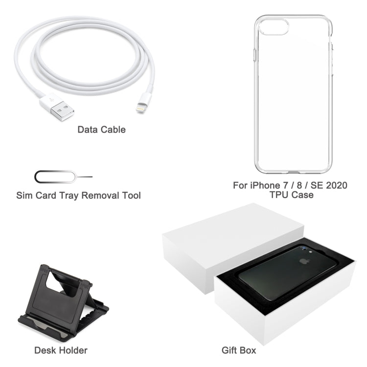 For iPhone 7 / 8 / SE 2020 TPU Case + Desk Holder + Data Cable + Sim Card Tray Removal Tool + Gift Box - free shipping - PMC TechLife - Order now!