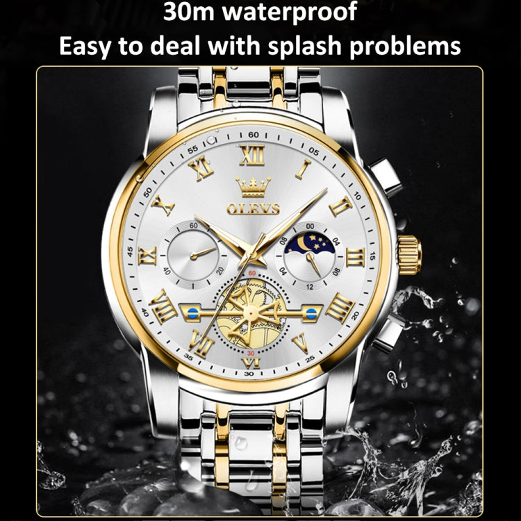 OLEVS 2859 Men Multifunctional Luminous Waterproof Quartz Watch(White + Gold) - Metal Strap Watches by OLEVS | Online Shopping South Africa | PMC Jewellery