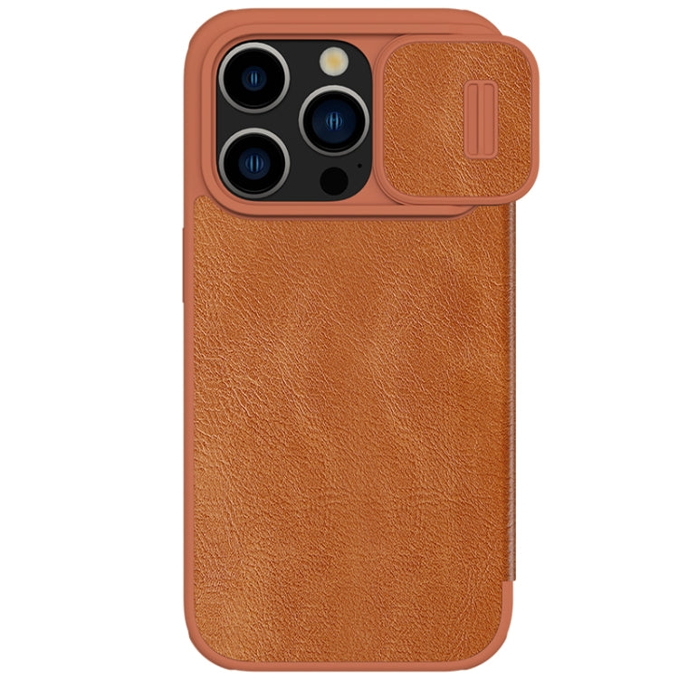 For iPhone 15 Pro NILLKIN QIN Series Pro Sliding Camera Cover Design Leather Phone Case(Brown) - iPhone 15 Pro Cases by NILLKIN | Online Shopping South Africa | PMC Jewellery