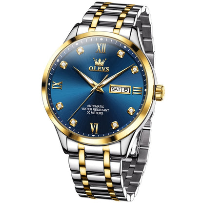 OLEVS 9946 Men Diamond Roman Scale Waterproof Quartz Watch(Blue + Gold) - Metal Strap Watches by OLEVS | Online Shopping South Africa | PMC Jewellery | Buy Now Pay Later Mobicred