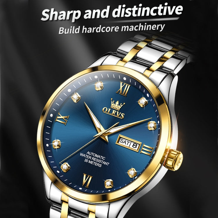 OLEVS 9946 Men Diamond Roman Scale Waterproof Quartz Watch(Blue + Gold) - Metal Strap Watches by OLEVS | Online Shopping South Africa | PMC Jewellery | Buy Now Pay Later Mobicred