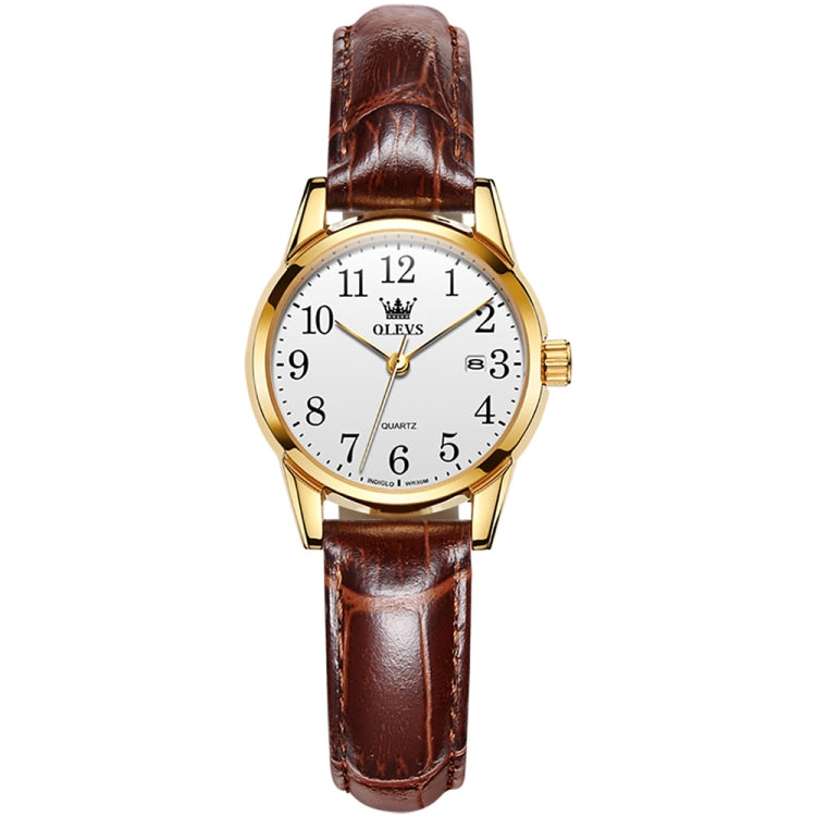 OLEVS 5566 Women Simple Single Calendar Waterproof Quartz Watch(White) - Leather Strap Watches by OLEVS | Online Shopping South Africa | PMC Jewellery