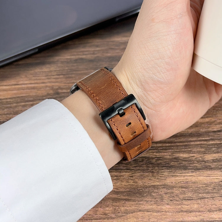 For Apple Watch SE 2023 44mm Retro Texture Leather Watch Band(Black) - Watch Bands by PMC TechLife | Online Shopping South Africa | PMC TechLife