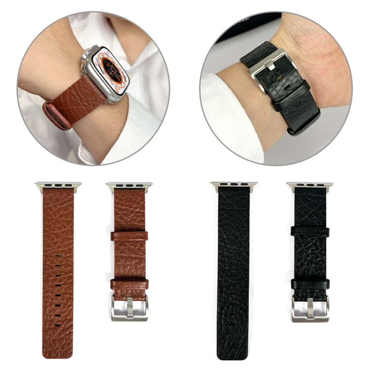 For Apple Watch 9 45mm Buffalo Leather Watch Band(Black) - Watch Bands by PMC TechLife | Online Shopping South Africa | PMC TechLife