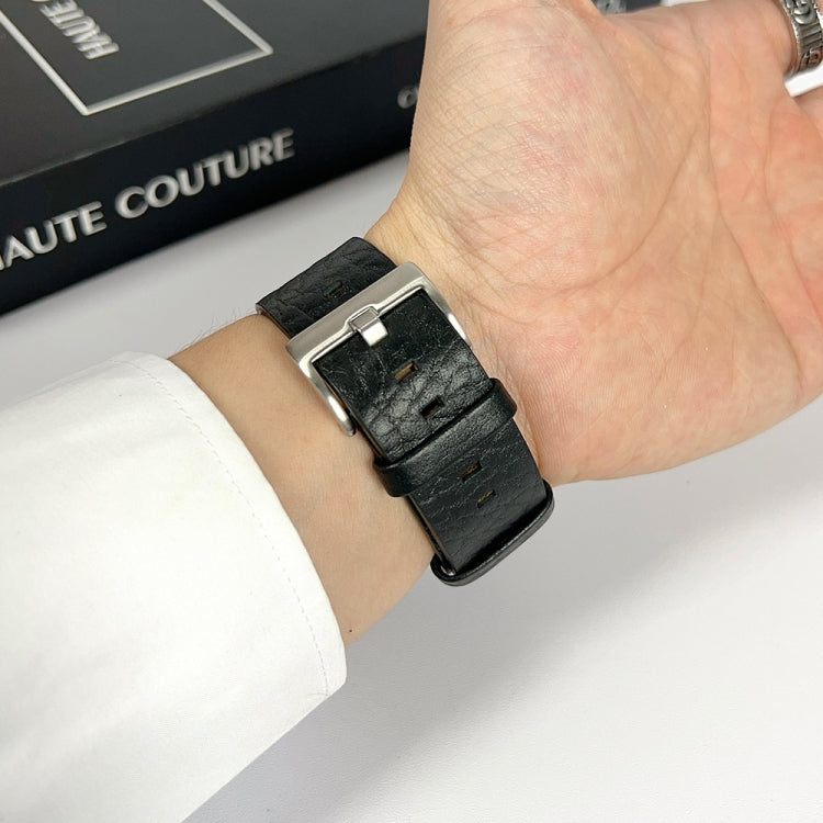For Apple Watch 9 45mm Buffalo Leather Watch Band(Black) - Watch Bands by PMC TechLife | Online Shopping South Africa | PMC TechLife