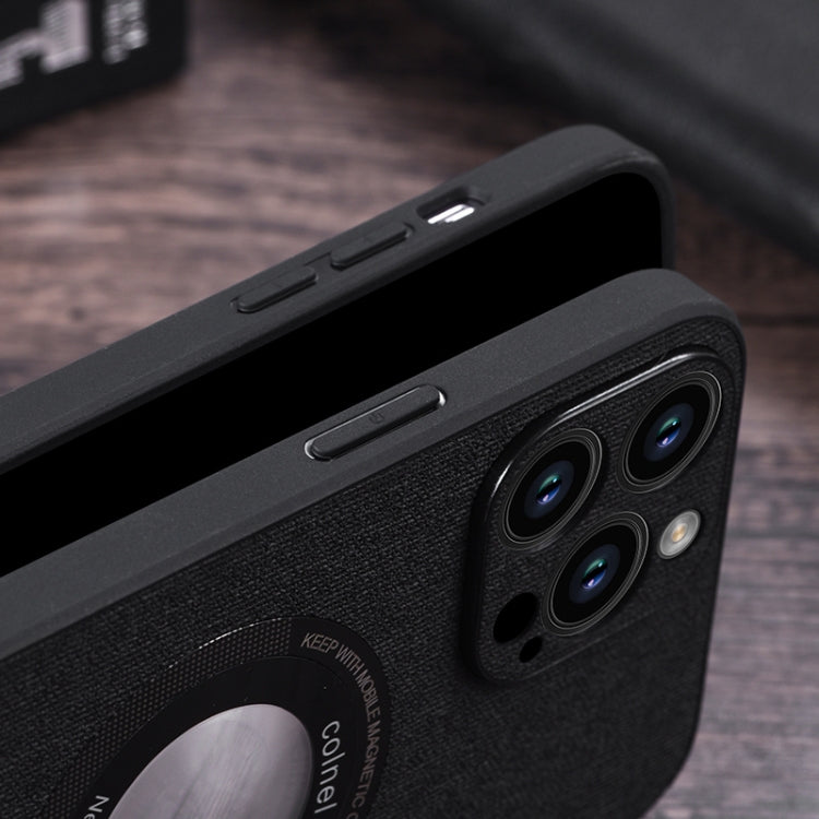 For iPhone 15 Plus Cloth Texture MagSafe Magnetic PU Phone Case(Grey) - iPhone 15 Plus Cases by PMC TechLife | Online Shopping South Africa | PMC TechLife | Buy Now Pay Later Mobicred