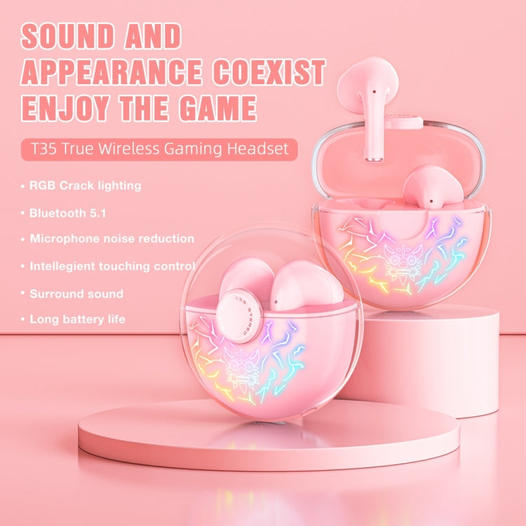 ONIKUMA T35 Bluetooth 5.1 TWS Wireless Bluetooth Gaming Earphone(Pink) - TWS Earphone by ONIKUMA | Online Shopping South Africa | PMC TechLife | Buy Now Pay Later Mobicred