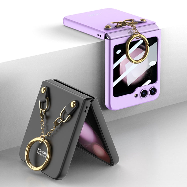 For Samsung Galaxy Z Flip5 GKK Integrated Necklace Hinged Flip Phone Case with Ring Holder(Purple) - Galaxy Z Flip5 Cases by GKK | Online Shopping South Africa | PMC Jewellery