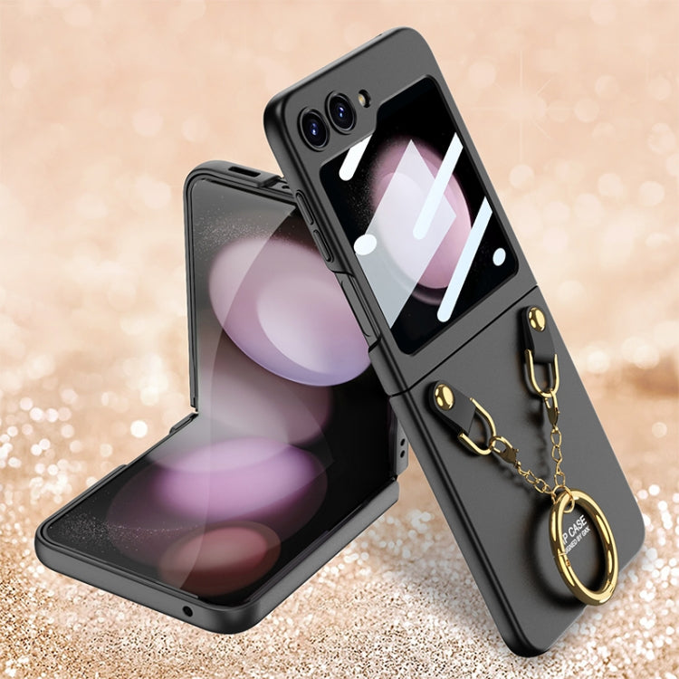 For Samsung Galaxy Z Flip5 GKK Integrated Necklace Hinged Flip Phone Case with Ring Holder(Black) - Galaxy Z Flip5 Cases by GKK | Online Shopping South Africa | PMC Jewellery